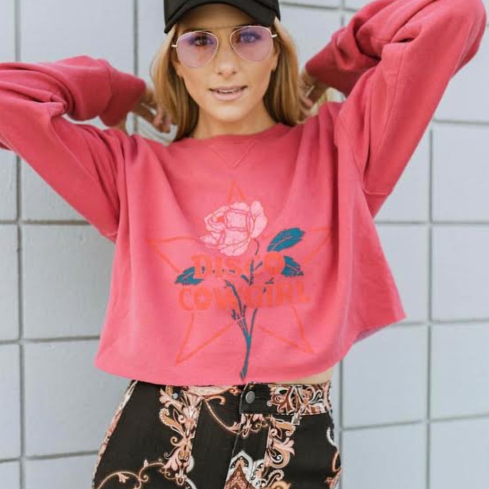 DISCO COWGIRL *Local Nashville Brand* Cropped Washed Red Pullover Sweatshirt